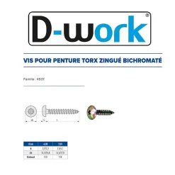 200 Vis Bois pour Penture Torx 6 x 50 mm - Zingué Bichro - D-Work