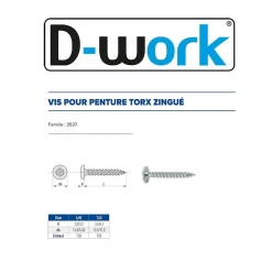 200 Vis Bois pour Penture Torx 6 x 50 mm - Zingué blanc - D-Work