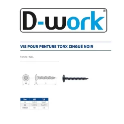 200 Vis Bois pour Penture Torx 7 x 30 mm - Zingué Noir - D-Work