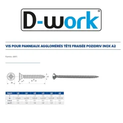 200 Vis Bois Tête Fraisée Pozidriv 3 x 16 mm - Inox A2 - D-Work