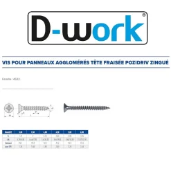 250 Vis Bois Tête Fraisée Pozidriv 4.5 x 80 mm - Zingué blanc - D-Work