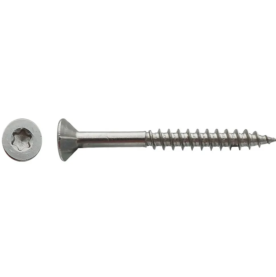 100 Vis Bois Tête Fraisée Torx T30 F/Partiel 6 x 80 mm - Inox A2 - D-Work