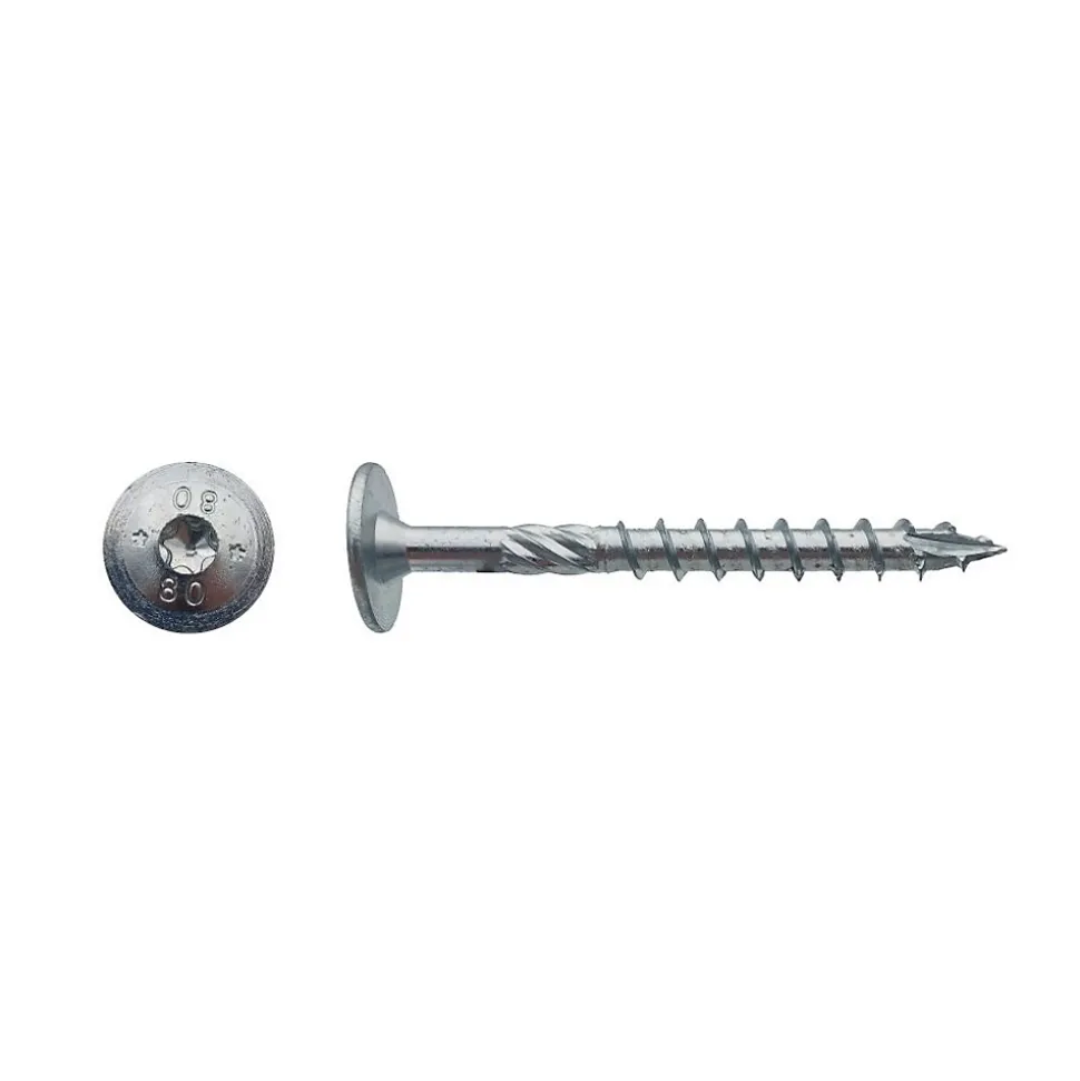 50 Vis Bois Tête Ronde Larges Torx T40 8 x 340 mm - Zingué blanc - D-Work
