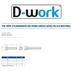 200 Vis Métaux Tête Cylindrique 6 Pans Creux CHC 8 x 20 mm - DIN 912 - Polyamide - D-Work