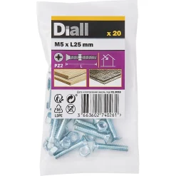 20 vis métaux tête fraisée acier zingué 5 x 25 mm