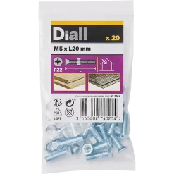 20 vis métaux tête fraisée acier zingué 5 x 20 mm
