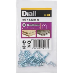20 vis métaux tête fraisée acier zingué 3 x 12 mm