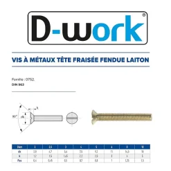 200 Vis Métaux Tête Fraisée Fendue 4 x 50 mm - DIN 963 - Laiton - D-Work