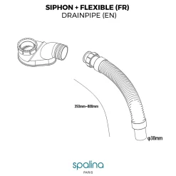 Accessoire Siphon extra plat + flexible 80x8x6cm, by SPALINA