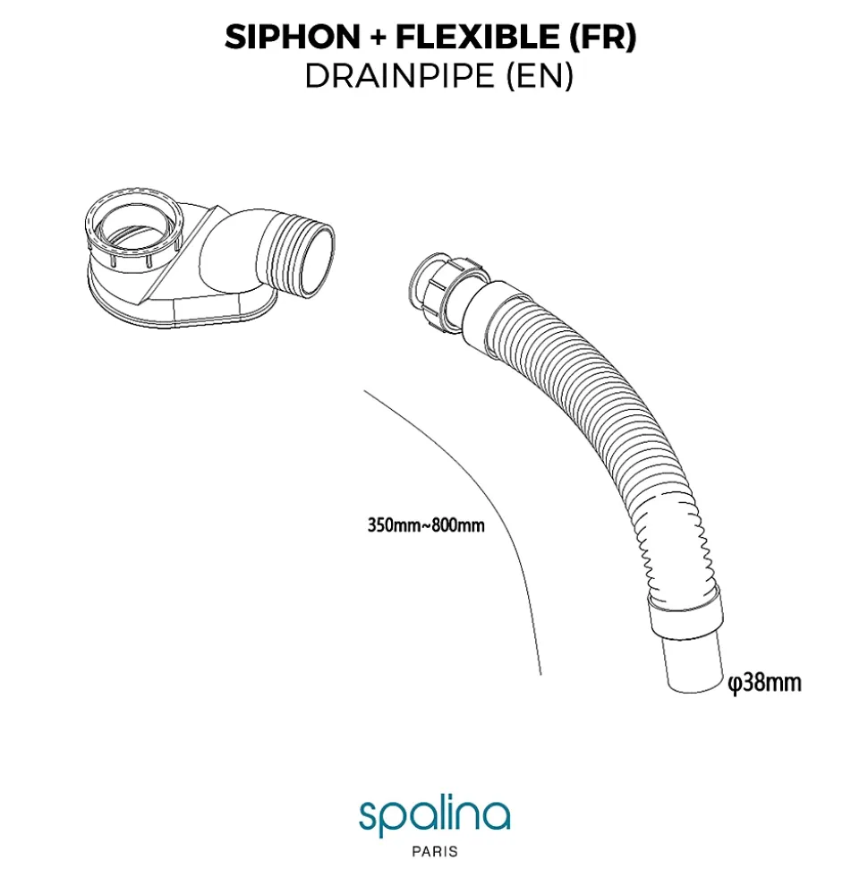 Accessoire Siphon extra plat + flexible 80x8x6cm, by SPALINA