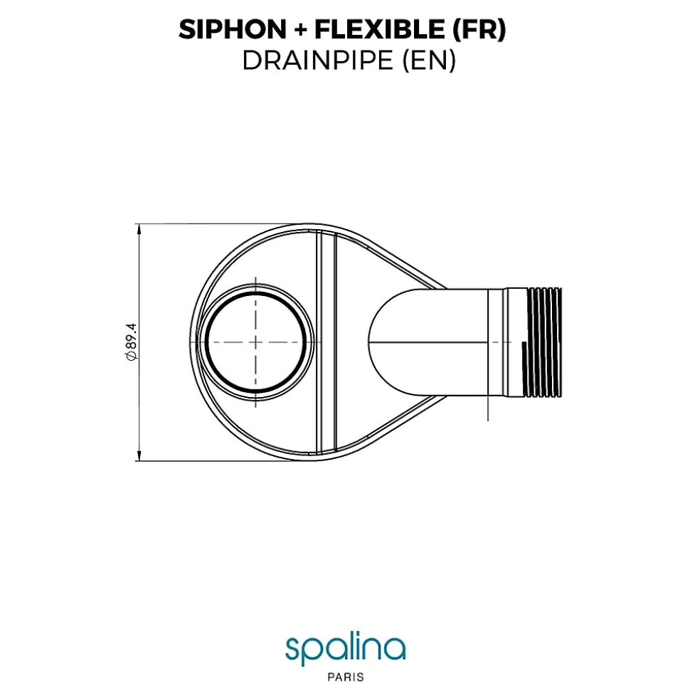Accessoire Siphon extra plat + flexible 80x8x6cm, by SPALINA