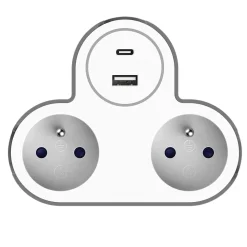 Adaptateur triplite + 2 USB Jacobsen blanche 16A