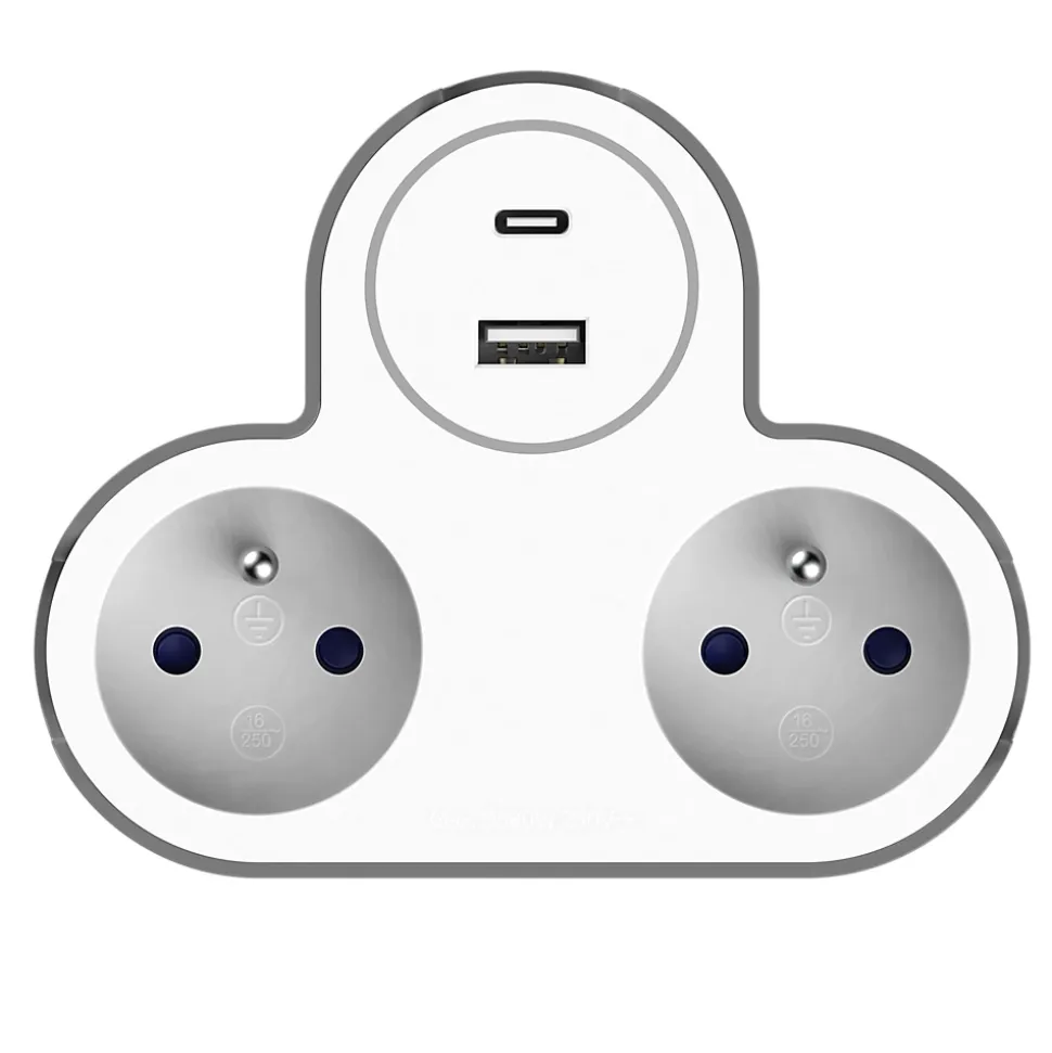 Adaptateur triplite + 2 USB Jacobsen blanche 16A