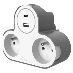 Adaptateur triplite + 2 USB Jacobsen blanche 16A