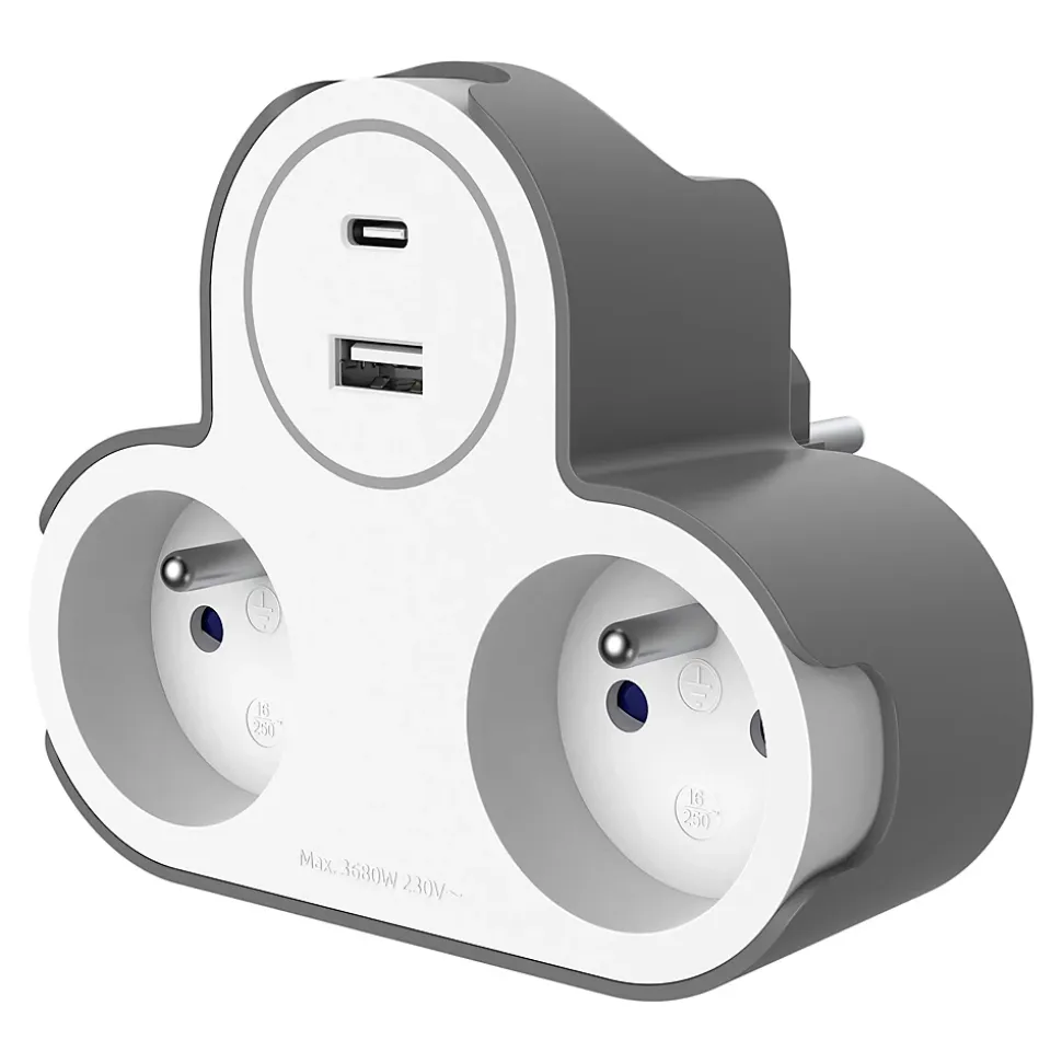 Adaptateur triplite + 2 USB Jacobsen blanche 16A