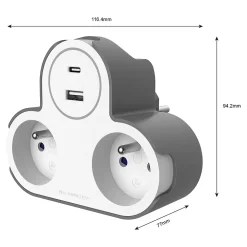 Adaptateur triplite + 2 USB Jacobsen blanche 16A