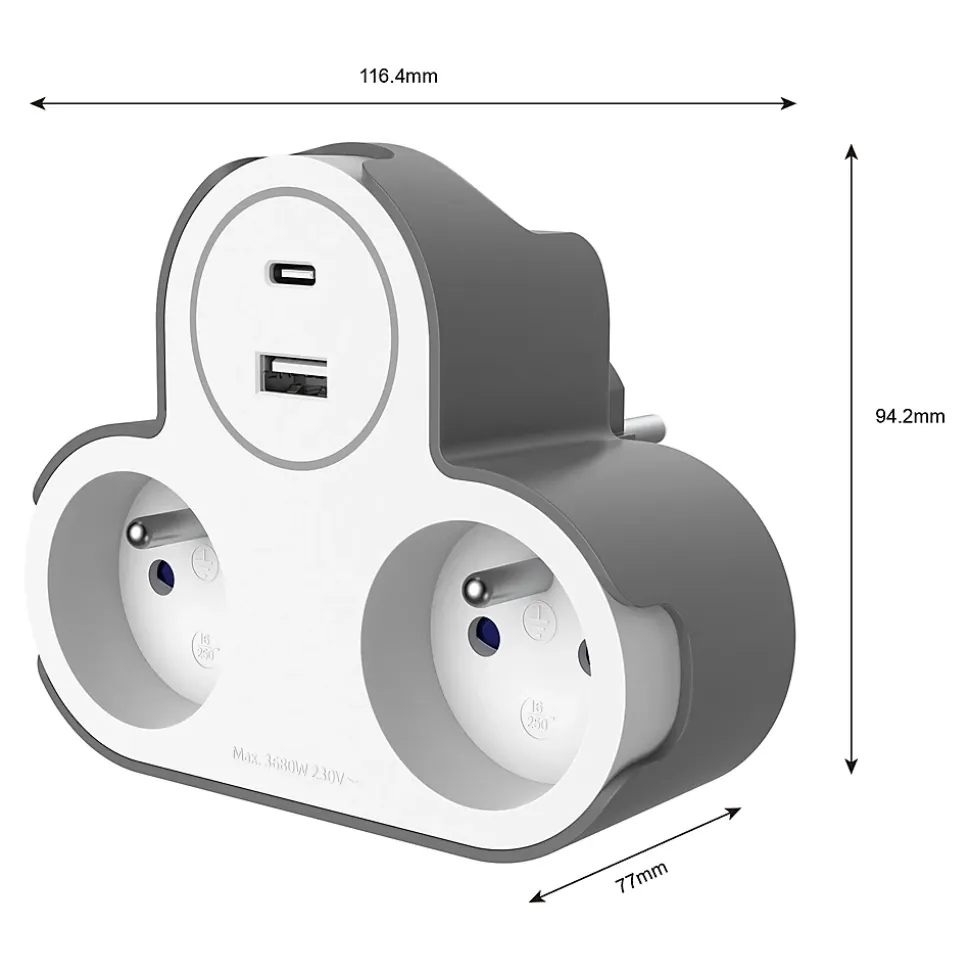 Adaptateur triplite + 2 USB Jacobsen blanche 16A