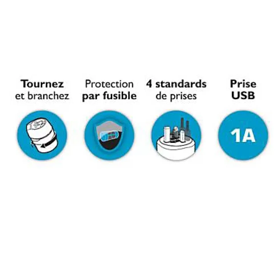 Adaptateur universel compact de voyage Watt & Co