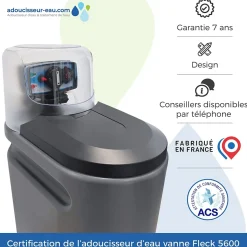 Adoucisseur d'Eau 20L Fleck 5600 MC Mécanique Chronométrique Anti Calcaire Fabriqué En France