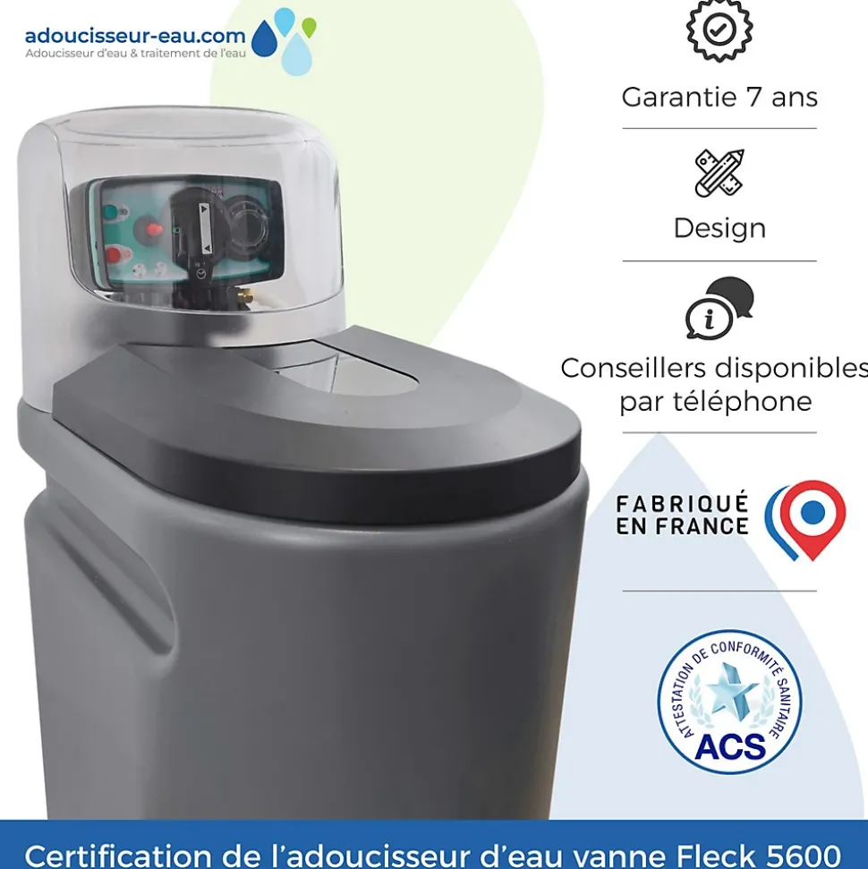 Adoucisseur D'eau 30L Fleck 5600 MV Mécanique Volumétrique Anti Calcaire Fabriqué En France