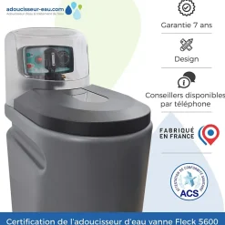 Adoucisseur Eau 25L Fleck 5600 MV Mécanique Volumétrique Complet Avec Accessoires Fabriqué En France