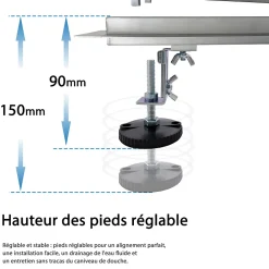 AICA caniveau de douche en acier inoxydable italien 2 en 1, réglable en hauteur et pivotante - 100 cm