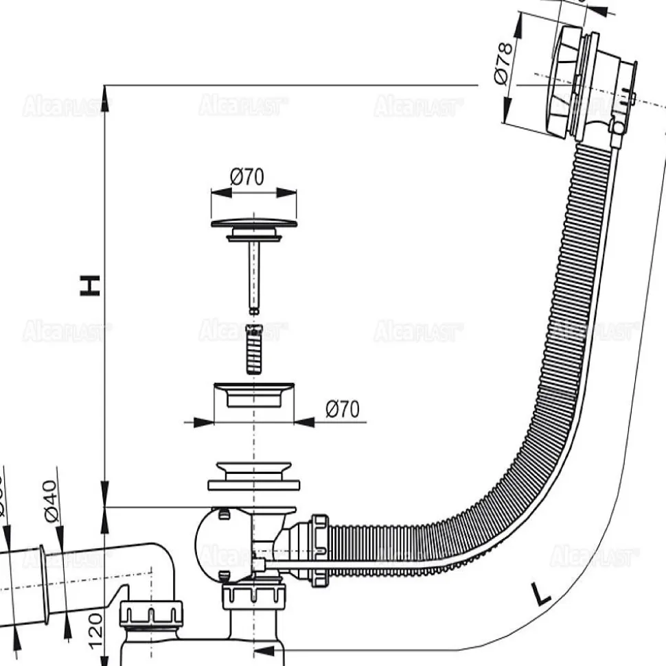 Alca Siphon pour baignoire en métal et plastique (A55KM)