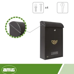 AMIG - Boîte aux lettres 2 - 400 x 250 x 100 mm - Acier - Noir