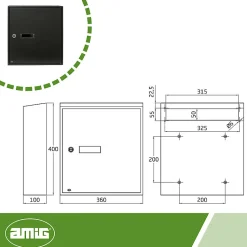 AMIG - Boîte aux lettres 6 - 400 x 360 x 100 mm - Acier - Noir