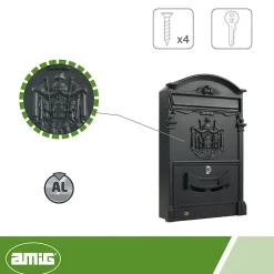 AMIG - Boîte aux lettres 4 - 400 x 240 x 80 mm - Aluminium - Noir