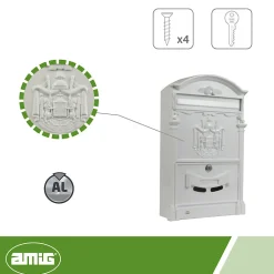AMIG - Boîte aux lettres 4 - 400 x 240 x 80 mm - Aluminium - Blanc