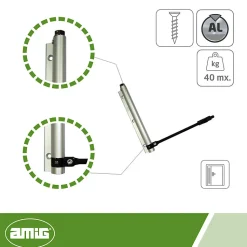 AMIG - Paumelle ressort 200 - 190 x 180 mm - Aluminium - Argent