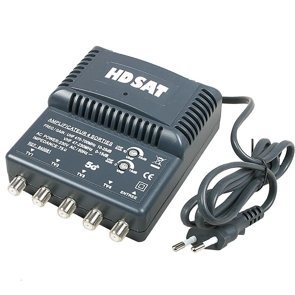 amplificateur TNT 4 sorties Gain 25dB + 5 Fiches F HDSAT