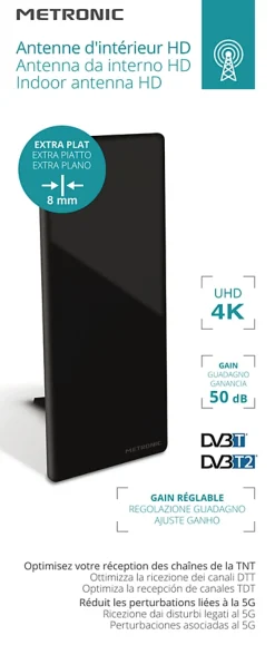 Antenne d'intérieur HD murale 50 dB - noire - METRONIC 416978