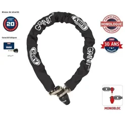Antivol de chaîne monobloc - ABUS - 1480/120 - Maillons 14 mm - Gainage tissu - Cylindre XPlus