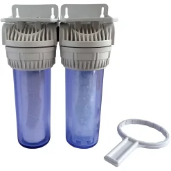 Aquawater - Filtre double avec cartouches de filtration et anticalcaire - 6 mois