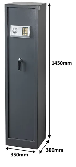 Armoire à fusils serrure électronique Smith & Locke – 5 armes avec coffre intérieur, acier gris – 120 L – l.35 x H.145 x P.30 cm