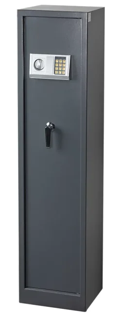 Armoire à fusils serrure électronique Smith & Locke – 5 armes avec coffre intérieur, acier gris – 120 L – l.35 x H.145 x P.30 cm