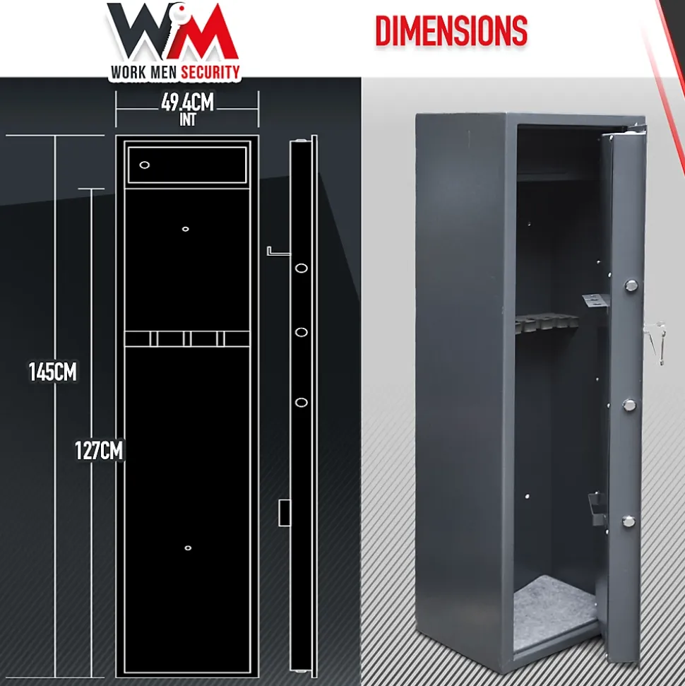 Armoire à fusils 500X340X1450mm avec coffre intérieur - 12 fusils - Workmen Security