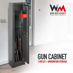 Armoire à fusils 315X205X1380mm avec coffre intérieur - 5 fusils - Workmen Security