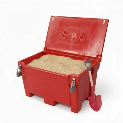 Bac à sable incendie/ à sel de déneigement 200l +grenouillères + cadenas + pelle