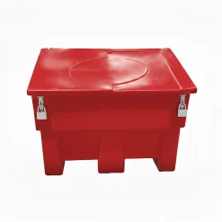 Bac à sable incendie/ à sel de déneigement 200l + grenouillères + cadenas