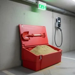 Bac à sable incendie/ à sel de déneigement 100l + grenouillères + pelle