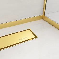 Balneo Profilé de douche frontale, au sol 130 cm, acier inoxydable, finition gold, Pente de 1,5%