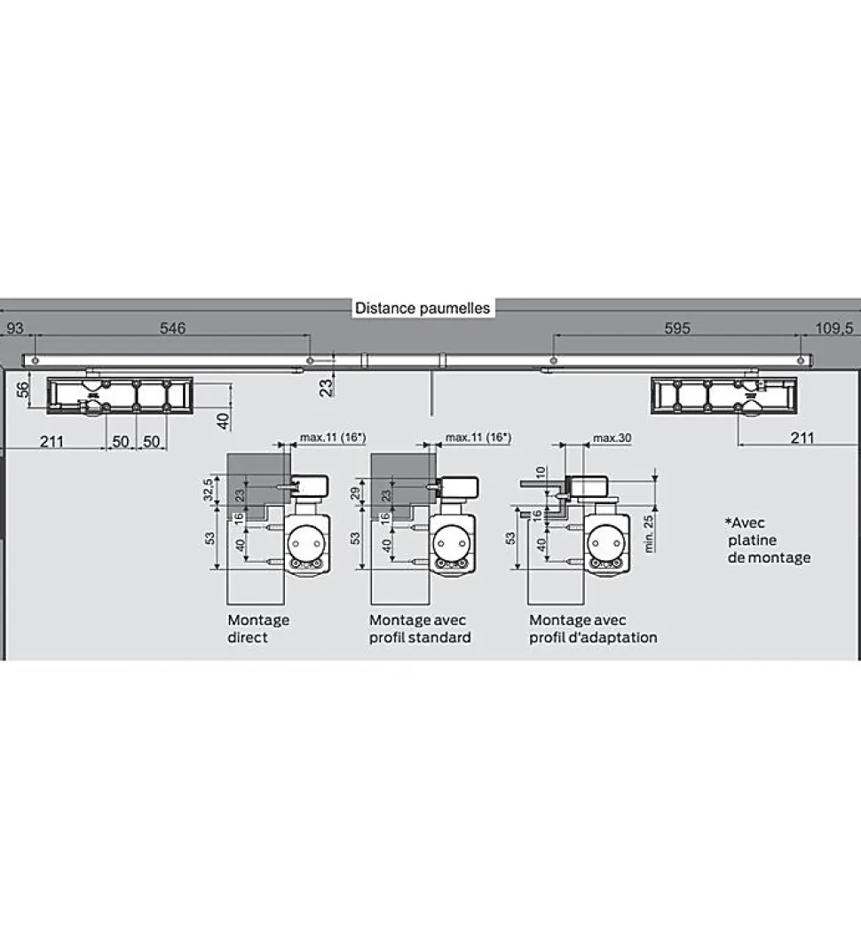 Bandeau Ferme portes double à force réglable 1 à 3 tirant gauche blanc Ensemble 2 Vantaux