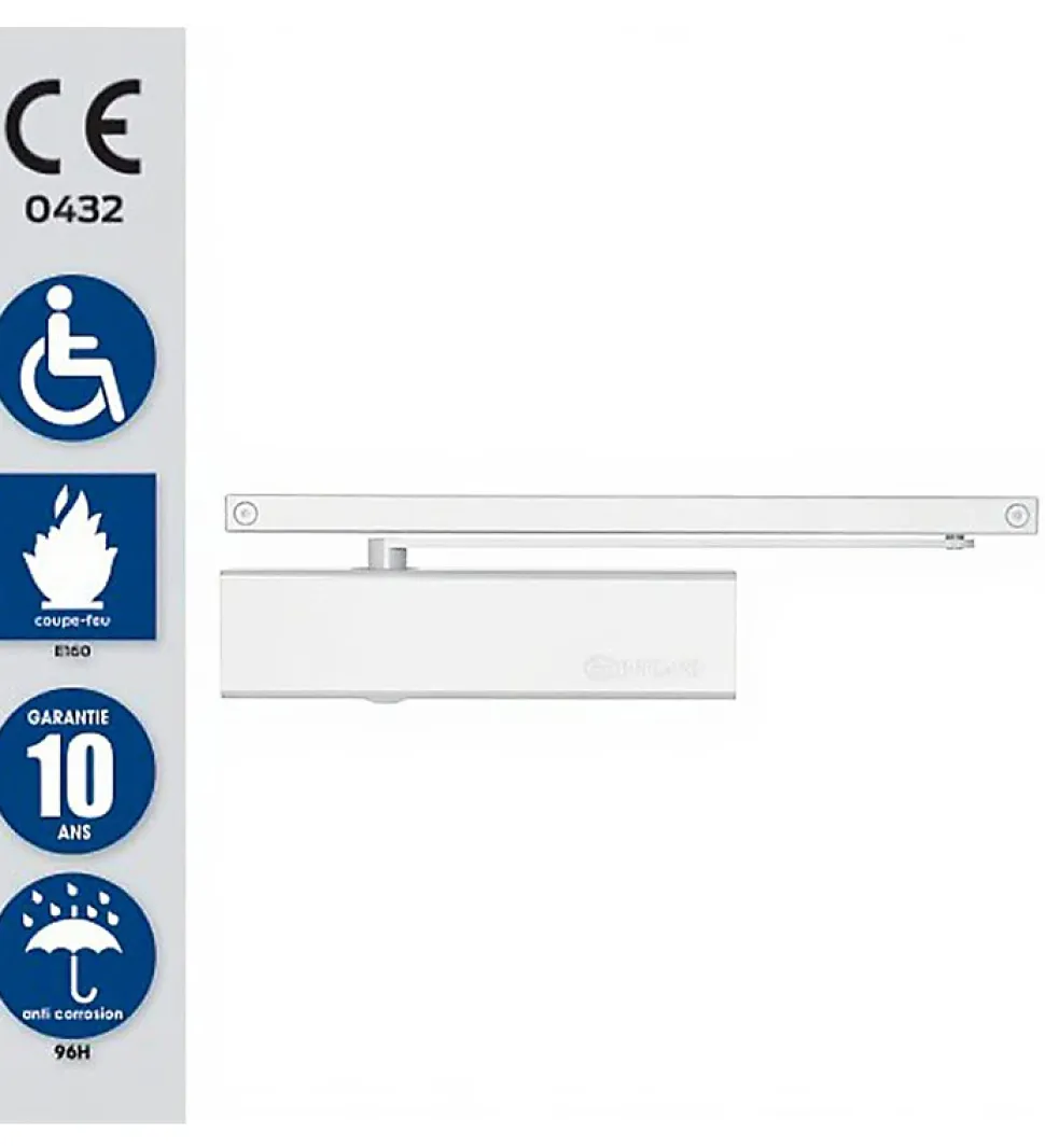 Bandeau Ferme portes double à force réglable 1 à 3 tirant gauche blanc Ensemble 2 Vantaux