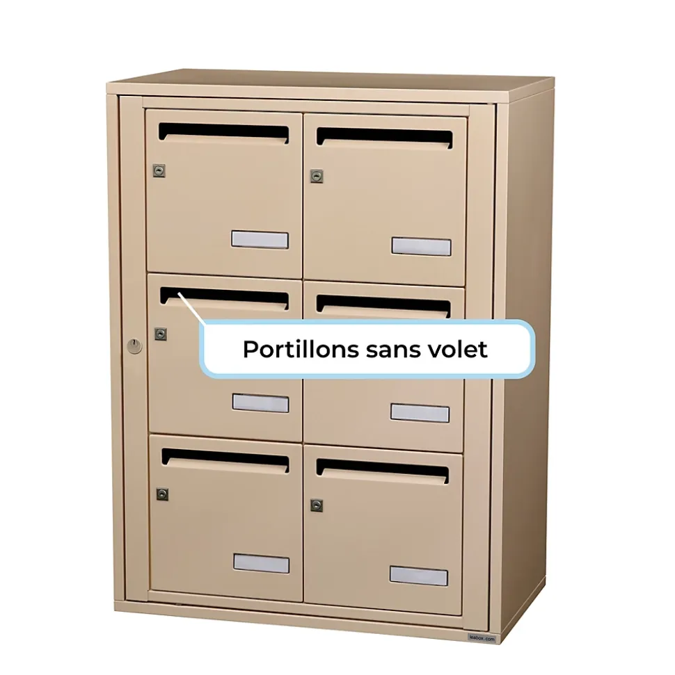 Bloc collectif leabox.com, 2x3, grade 3, simple face, Intérieur, fixation murale, Ivoire RAL 1015 finition brillante