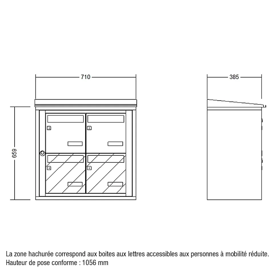 Bloc collectif leabox.com, 2x2, grade 3, simple face, Extérieur, fixation murale, Ivoire RAL 1015 finition brillante