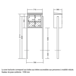 Bloc collectif leabox.com, 2x2, grade 3, simple face, Extérieur, fixation sur pieds à sceller, Vert mousse RAL 6005 brillant
