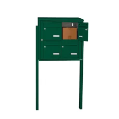 Bloc collectif leabox.com, 2x2, grade 3, simple face, Extérieur, fixation sur pieds à sceller, Vert mousse RAL 6005 brillant